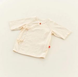 AVANTI有机棉空气层超柔软条纹斜襟系带手绣金龟子上衣